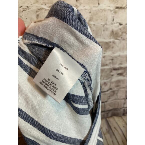 Ellen Tracy Linen Pants Womens 10 Navy & White Striped Beachy Wide Leg Pockets - Picture 13 of 15